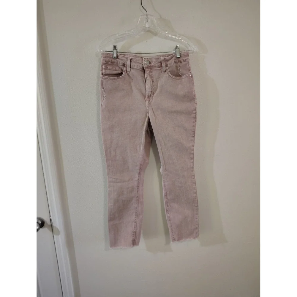 LC Lauren Conrad Skinny Ankle Jeans 12 Pink Distressed Raw Hem Mid Rise Pants